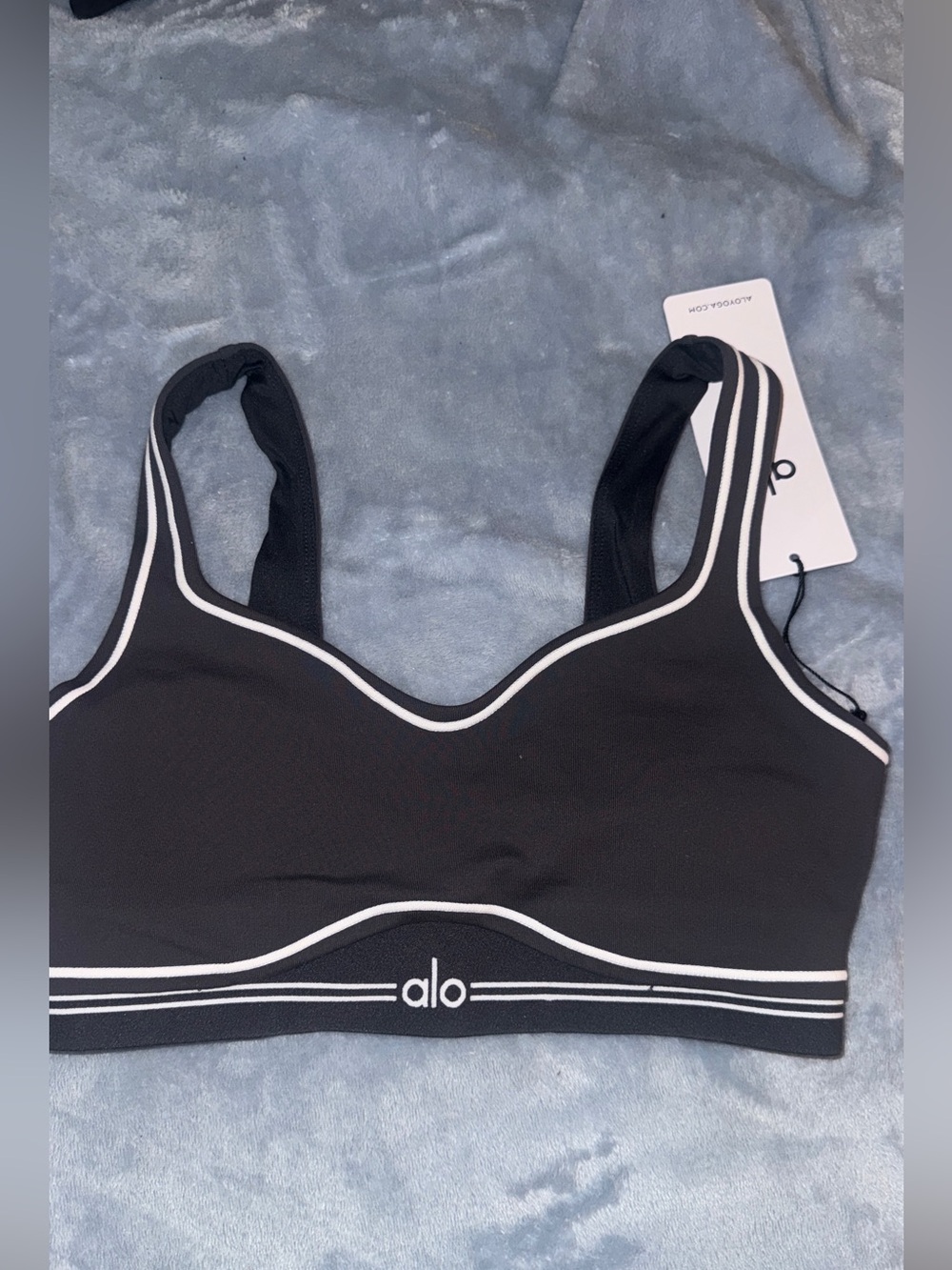 ALO Yoga Black Sports Bra with White Contrast Piping